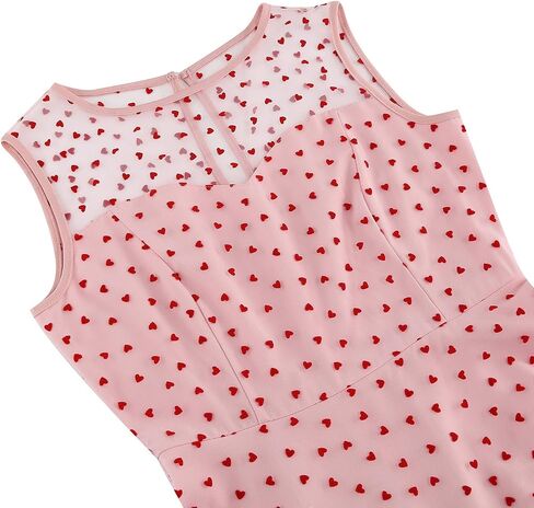 IBTOM CASTLE Women's 1950s Vintage Dress Short Sleeve Heart Print Mesh Retro Evening Prom Cocktail Party Swing A Line Dress in Kuwait