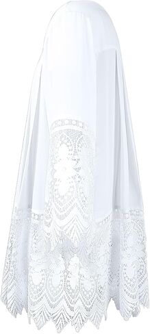 قميص علوي بأكمام قصيرة من الدانتيل الطقسي ذو ثنيات كاثوليكية من قماش القس الأبيض in Kuwait