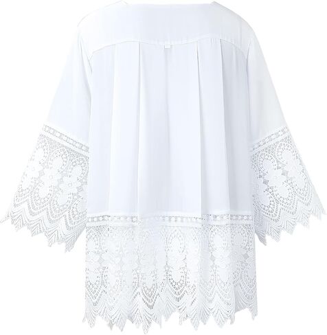 قميص علوي بأكمام قصيرة من الدانتيل الطقسي ذو ثنيات كاثوليكية من قماش القس الأبيض in Kuwait