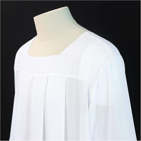 قميص علوي بأكمام قصيرة من الدانتيل الطقسي ذو ثنيات كاثوليكية من قماش القس الأبيض in Kuwait