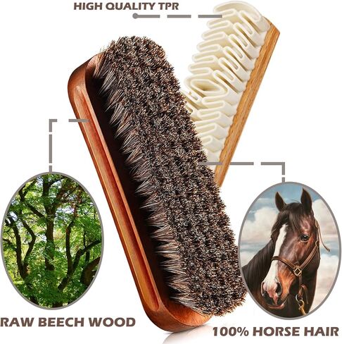 Horsehair Shoe Brush & Suede Shoe Brush,Soft Bristles Shoe Polish Brush Shoe Cleaning Brushes for Polishing,Portable Horse Hair Shine Brush for Leather Boots Handbags Coats Pans Sofa Furniture(2 PCS) in Saudi Arabia