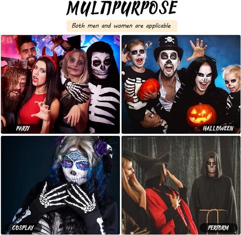 Amosfun 1 Pair Skeleton Gloves Halloween Long Arm Full Finger Cosplay Gloves Skull Bone Pattern Black Gloves Halloween Zombie Party Costume Accessory Unisex in Saudi Arabia