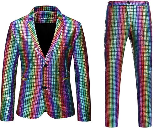 Two-Piece Men's Sequin Slim Suit 70s Disco Outfit Prom Costume for Prom Halloween Party in Saudi Arabia