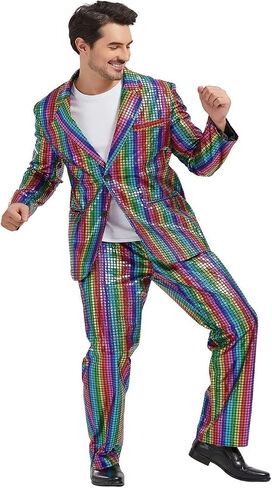 Two-Piece Men's Sequin Slim Suit 70s Disco Outfit Prom Costume for Prom Halloween Party in Saudi Arabia