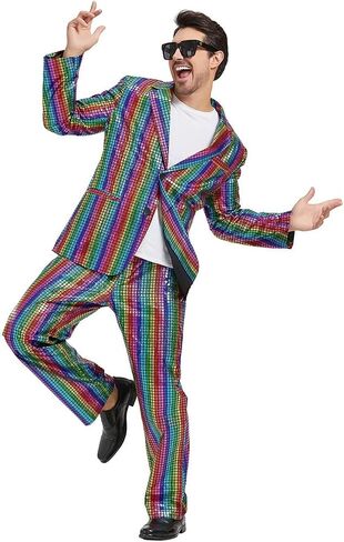 Two-Piece Men's Sequin Slim Suit 70s Disco Outfit Prom Costume for Prom Halloween Party in Saudi Arabia