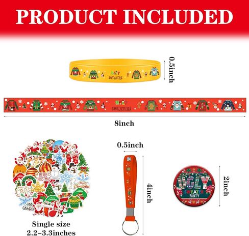 سترة Yizeda القبيحة لحفلات عيد الميلاد، مجموعة لوازم حفلات عيد الميلاد القبيحة تتضمن 10 أساور، 10 سلسلة مفاتيح، 10 دبابيس أزرار، 50 ملصقًا لديكورات حفلات عيد الميلاد القبيحة in Kuwait