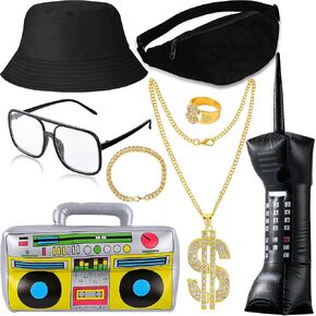 مجموعة أزياء الهيب هوب المكونة من 8 قطع من YAROMO، إكسسوارات مغني الراب في الثمانينيات والتسعينيات من القرن الماضي أزياء الهيب هوب الفاخرة أزياء التسعينيات لحفلات الهيب هوب في الثمانينيات وأعياد الميلاد in Kuwait