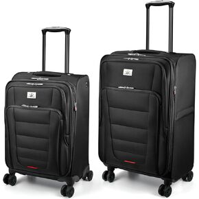 Verdi Luggage 2 Piece Set Suitcase Spinner Wheels Softshell Expandable, Carry On Luggage with USB Port (Black, 2-Piece set(20/24))