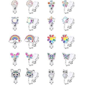 FUNRUN JEWELRY 10 أزواج لطيفة بمشبك على الأقراط للنساء والفتيات لا تسبب الحساسية على شكل قلب ونجمة فراشة وزهرة السلحفاة تشيكوسلوفاكيا أقراط مسمارية متعددة الألوان غير مثقوبة in Kuwait