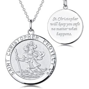 Jiamiaoi Saint Christopher Necklace for Men Women St Christopher Medal with Chain 18"-21" adjustable,Silver/Black/18K Gold/Rosegold Plated, Patron Saint of Travellers, Come Gift Box