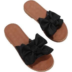Verdusa Women's Open Toe Flat Sandals Bow Knot Slides Leather Summer Slippers