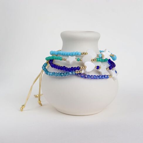 Agriajun Handmade Stone Beaded Love Heart Star Strand Bracelets for Women Girls, Cute Adjustable String Braided Boho Gold Beads Friendship Bracelets Holiday Prom Jewelry Gift in Kuwait