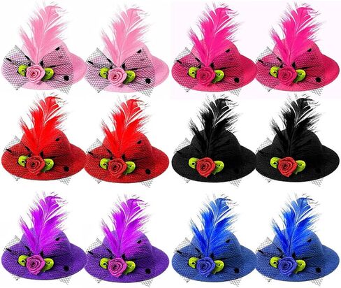 12 قطعة من قبعات حفلات الشاي الصغيرة للنساء، تصميم بمشبك، مشابك شعر رائعة للنساء والفتيات في 6 ألوان، قبعات حفلات الشاي للسيدات، مشابك شعر صغيرة in Kuwait