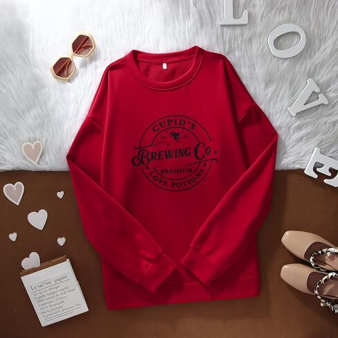 GLIGLITTR Valentine's Day Sweatshirt for Women Funny Leopard Love Heart Graphic Pullover Crewneck Long Sleeve Shirt Tops in Saudi Arabia