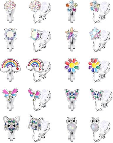 FUNRUN JEWELRY 10 أزواج لطيفة بمشبك على الأقراط للنساء والفتيات لا تسبب الحساسية على شكل قلب ونجمة فراشة وزهرة السلحفاة تشيكوسلوفاكيا أقراط مسمارية متعددة الألوان غير مثقوبة in Kuwait