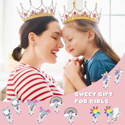 FUNRUN JEWELRY 10 أزواج لطيفة بمشبك على الأقراط للنساء والفتيات لا تسبب الحساسية على شكل قلب ونجمة فراشة وزهرة السلحفاة تشيكوسلوفاكيا أقراط مسمارية متعددة الألوان غير مثقوبة in Kuwait