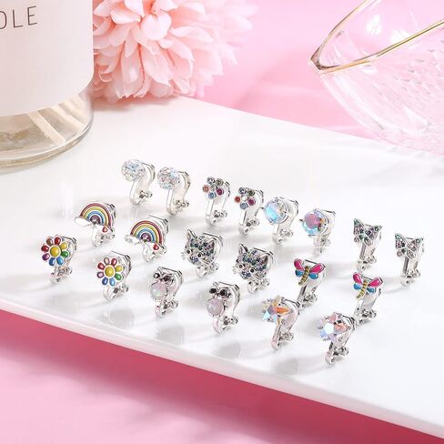 FUNRUN JEWELRY 10 أزواج لطيفة بمشبك على الأقراط للنساء والفتيات لا تسبب الحساسية على شكل قلب ونجمة فراشة وزهرة السلحفاة تشيكوسلوفاكيا أقراط مسمارية متعددة الألوان غير مثقوبة in Kuwait