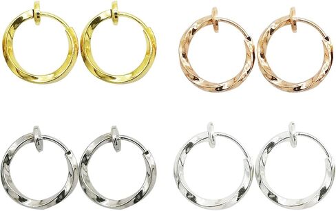 LAXPICOL Twisted Clip On Earrings 4PCS Different Color Gold Silver Black Rose 0.51IN/0.59IN/0.70IN/0.78IN Stainless Hoop Earrings Clip On Earrings for Women Girls No Piercing in Saudi Arabia