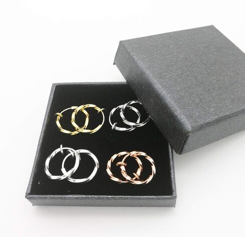 LAXPICOL Twisted Clip On Earrings 4PCS Different Color Gold Silver Black Rose 0.51IN/0.59IN/0.70IN/0.78IN Stainless Hoop Earrings Clip On Earrings for Women Girls No Piercing in Saudi Arabia