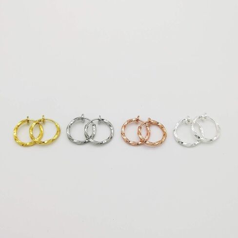 LAXPICOL Twisted Clip On Earrings 4PCS Different Color Gold Silver Black Rose 0.51IN/0.59IN/0.70IN/0.78IN Stainless Hoop Earrings Clip On Earrings for Women Girls No Piercing in Saudi Arabia