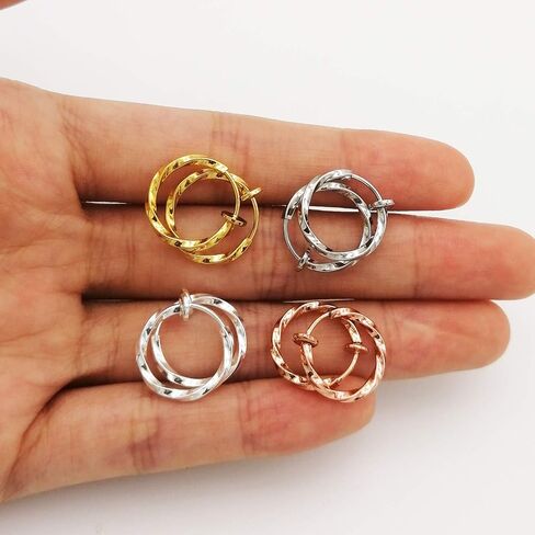 LAXPICOL Twisted Clip On Earrings 4PCS Different Color Gold Silver Black Rose 0.51IN/0.59IN/0.70IN/0.78IN Stainless Hoop Earrings Clip On Earrings for Women Girls No Piercing in Saudi Arabia