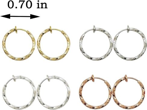 LAXPICOL Twisted Clip On Earrings 4PCS Different Color Gold Silver Black Rose 0.51IN/0.59IN/0.70IN/0.78IN Stainless Hoop Earrings Clip On Earrings for Women Girls No Piercing in Saudi Arabia