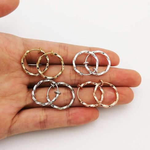 LAXPICOL Twisted Clip On Earrings 4PCS Different Color Gold Silver Black Rose 0.51IN/0.59IN/0.70IN/0.78IN Stainless Hoop Earrings Clip On Earrings for Women Girls No Piercing in Saudi Arabia