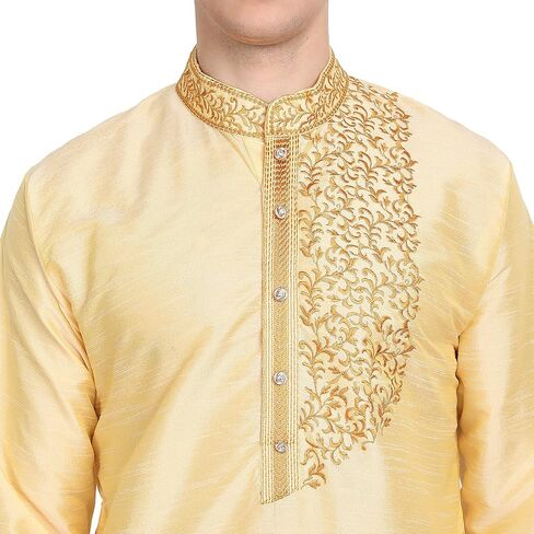 طقم بيجامة كورتا للرجال من SKAVIJ فستان حريري مطرز فني مقاس عادي in Kuwait