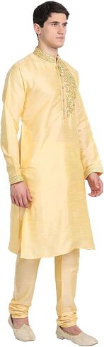 طقم بيجامة كورتا للرجال من SKAVIJ فستان حريري مطرز فني مقاس عادي in Kuwait