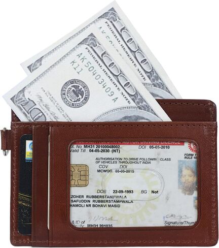 حامل بطاقات أنيق عادي من الجلد الطبيعي RFID يحجب محفظة بطاقات بمشبك مغناطيسي | تصميم نحيف للجيب الأمامي والخلفي | محفظة بطاقات الجودة | هدية مثالية للرجال in Saudi Arabia