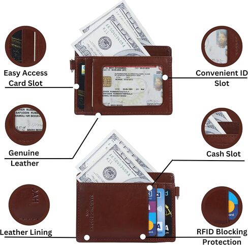 حامل بطاقات أنيق عادي من الجلد الطبيعي RFID يحجب محفظة بطاقات بمشبك مغناطيسي | تصميم نحيف للجيب الأمامي والخلفي | محفظة بطاقات الجودة | هدية مثالية للرجال in Saudi Arabia