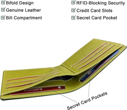 Balona جلد طبيعي مضاد للسرقة RFID-Blocking 3D مطبوعة هدية بسيطة محفظة ثنائية الطي حافظة بطاقات الائتمان العادية للرجال (تمساح - بطاقة، أخضر) in Saudi Arabia