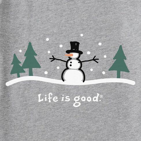 تي شيرت قطني للاستخدام الخارجي Life is Good Snowman، تي شيرت بأكمام قصيرة ورقبة دائرية in Kuwait