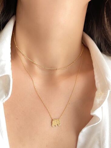 JEWELHEART 14K Real Gold Bead Station Necklace - Diamond Cut Cuban Link Satellite Ball Chain For Women - Dainty Yellow Gold Pendant Necklace 14" 16" 18" 20" 22" 24" in Kuwait