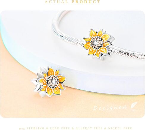 NUJIFFY 925 Sterling Silver Charms Beads for Bracelets & Necklaces, Sunflower Diamond Pendants, Retro Lucky Charm for Bracelets, Cool Cute Birthday Graduation Gifts Jewelry for Women Men Girls Boys Teen in Saudi Arabia