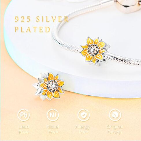 NUJIFFY 925 Sterling Silver Charms Beads for Bracelets & Necklaces, Sunflower Diamond Pendants, Retro Lucky Charm for Bracelets, Cool Cute Birthday Graduation Gifts Jewelry for Women Men Girls Boys Teen in Saudi Arabia