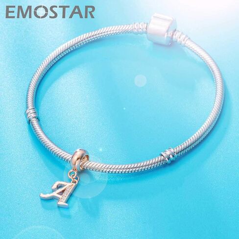 EMOSTAR Letter Charms Initial A-Z Alphabet Beads, Rose Gold 925 Sterling Silver Dangle CZ Birthstone Pendant, Gifts for European Charm Bracelet/Mothers Day/Birthday in Kuwait