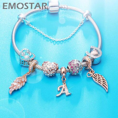 EMOSTAR Letter Charms Initial A-Z Alphabet Beads, Rose Gold 925 Sterling Silver Dangle CZ Birthstone Pendant, Gifts for European Charm Bracelet/Mothers Day/Birthday in Kuwait