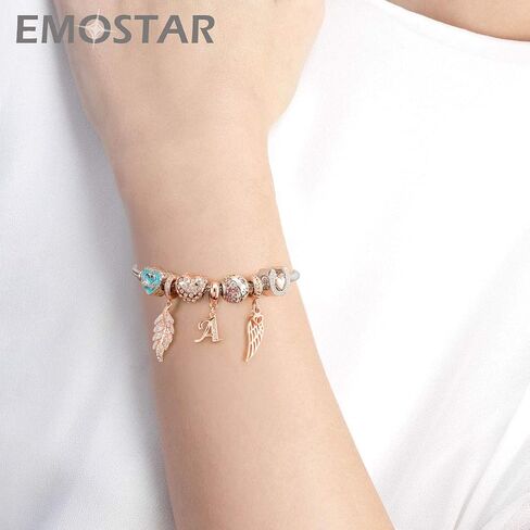 EMOSTAR Letter Charms Initial A-Z Alphabet Beads, Rose Gold 925 Sterling Silver Dangle CZ Birthstone Pendant, Gifts for European Charm Bracelet/Mothers Day/Birthday in Kuwait