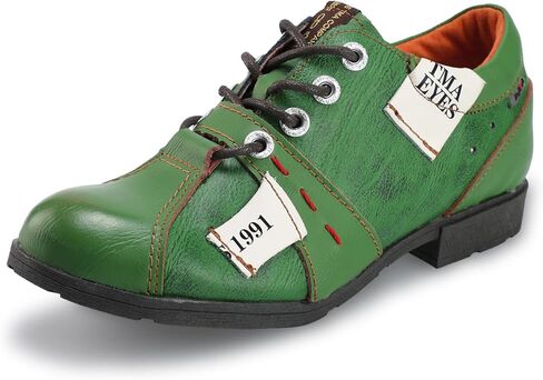TMA EYES Stylish Women's Lace-Up Flat Shoes - Genuine Leather with Unique Alphabet and Number Decorations in Kuwait