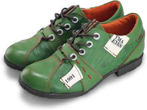 TMA EYES Stylish Women's Lace-Up Flat Shoes - Genuine Leather with Unique Alphabet and Number Decorations in Kuwait