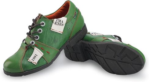 TMA EYES Stylish Women's Lace-Up Flat Shoes - Genuine Leather with Unique Alphabet and Number Decorations in Kuwait