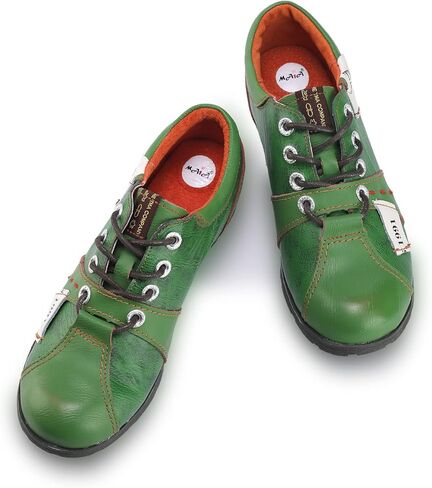 TMA EYES Stylish Women's Lace-Up Flat Shoes - Genuine Leather with Unique Alphabet and Number Decorations in Kuwait