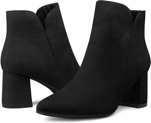 mysoft Women's Ankle Boots Chunky Block Low Heel Comfortable Pointed Toe Side V Cutout Dressy Office Booties with Zipper in Kuwait