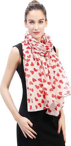 Lina & Lily Love Heart Print Women's Scarf Shawl Wrap Lightweight Valentine's Day in Saudi Arabia