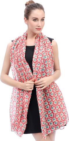 Lina & Lily Love Heart Print Women's Scarf Shawl Wrap Lightweight Valentine's Day in Saudi Arabia