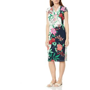 London Times Women's V-Neck Cap Sleeve Sheath Dress Guest of Desk to Dinner Easy Comfortable Garden Party in Kuwait