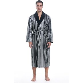 Lavenderi Men's Polyester Satin Polar Fleece Lining Bathrobe Robe