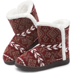 shoeslocker Womens Slipper Booties Warm Knitted Ankle Fuzzy Memory Foam Slippers for Women House Shoes