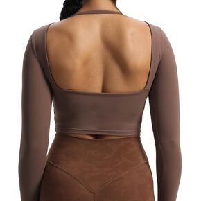 Aoxjox Long Sleeve Crop Tops for Women Square Hollow Back Workout Crop T Shirt Top